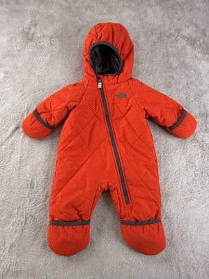 North Face Snowsuit Infant 3-6M Red Quilted Hooded Winter Bunting One Piece