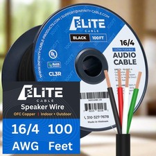 Elite 16/4 Speaker Wire 100ft UL CMR CL3R Direct Burial OFC 16AWG Black