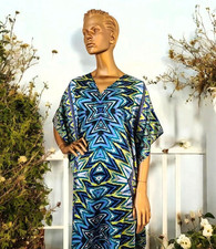 Women Kaftan Summer Dress Silky Satin Colourful Nightie One size Beach Cover up