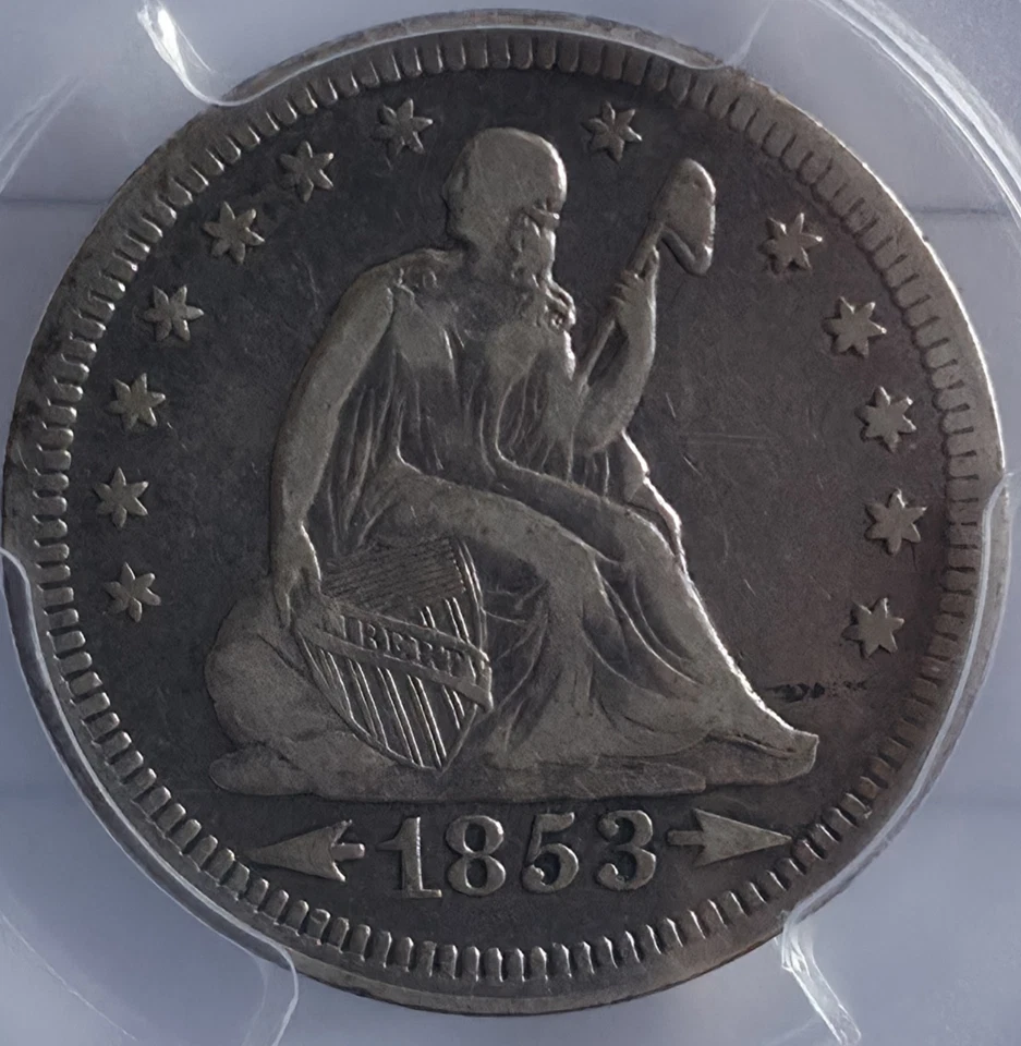 -1853 Seated Liberty Quarter • Arrows & Rays • PCGS VF25 • Beauty - Image 2 of 4