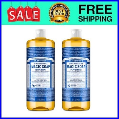 Dr. Bronner's Peppermint Pure-Castile Liquid Soap 32 oz 2-Pack Fast Ship USA