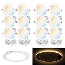 PARMIDA (12 Pack) 6 Inch 5CCT Ultra-Thin LED Recessed Ceiling Light with Nigh...