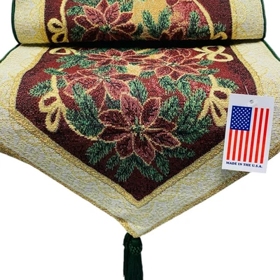 MANUAL WOODWORKERS Christmas Tapestry Table Runner Maroon Green Metallic 72" NEW