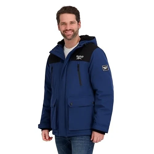OMRB1716 REEBOK MEN'S INSULATED SOFTSHELL WINTER JACKET DARK DENIM SMALL