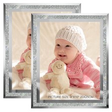HIKWADERY 8x10 Silver Sparkle Picture Frames Set of 2, Real Glass Photo Frame