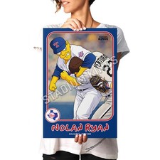 Nolan Ryan Robin Ventura Simpsons Parody Baseball Card Poster - 11x17 inches