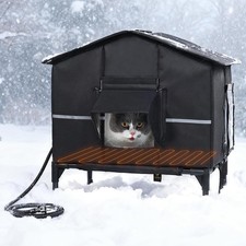 Outdoor Heated Cat House Weatherproof, Outside Insulated Feral Cat Shelter wi...