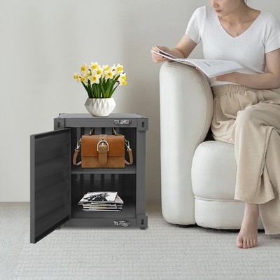 Industrial Iron Side Table 40 × 40 × 50 cm Floorstanding Storage with Lock