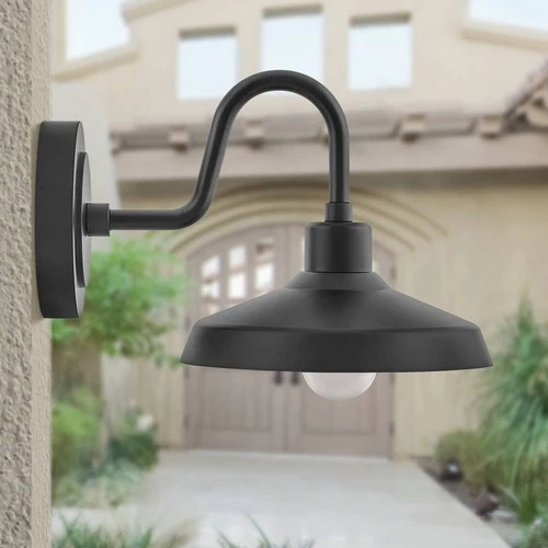 Hinkley Forge 9" High Industrial Black Outdoor Barn Wall Light - Picture 1 of 10