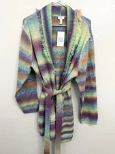 LOGO Lounge by Lori Goldstein Size 1X Chunky Shawl Cardigan Sweater Tie New