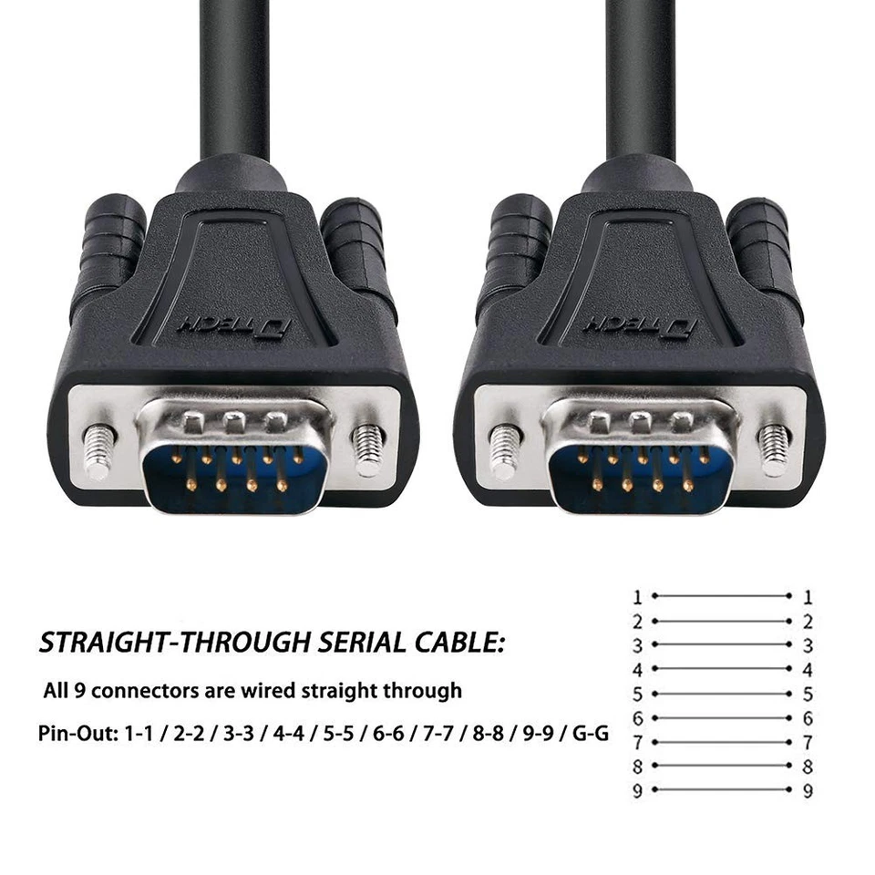 RS-232 Cable 10ft RS232 Serial Cable Male to Male 9 Pin DB9 Cord Straight Thr... - Image 4 of 4