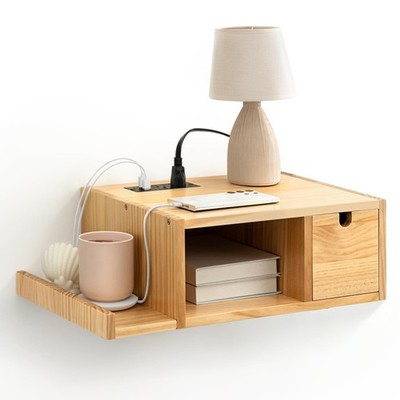 Afuly Floating Nightstand with Charging Station, Wall Mount Night Stand with ...