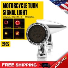 Pair Mini Amber Motorcycle Red LED Light Turn Signal Brake Indicator Chome Lamps