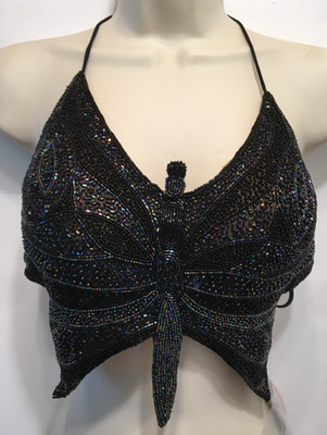 Cache Vintage Butterfly Beaded Sequin Evening Top With Tags Silk Size M India