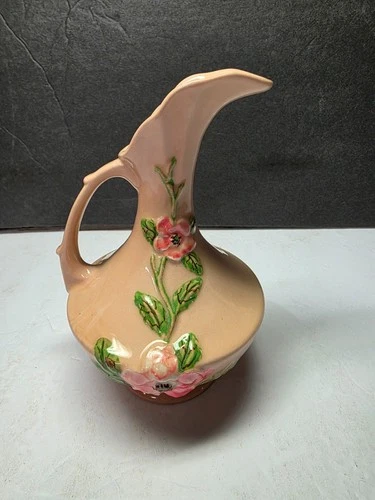 VINTAGE HULL ART POTTERY ROSELLA COLORED FLOWERS EWER PITCHER RA 6 1/2 L