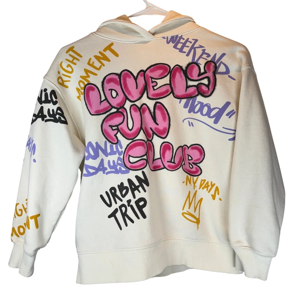 Zara Lovely Fun Club Urban Trip Oversized Cream Unisex Hoodie Kids size 9 - Image 2 of 4