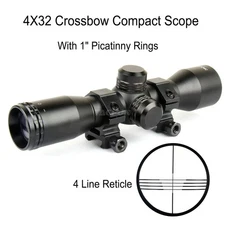 4X32 Crossbow Compact Scope 4 Line Reticle w/ 1" Picatinny Rings