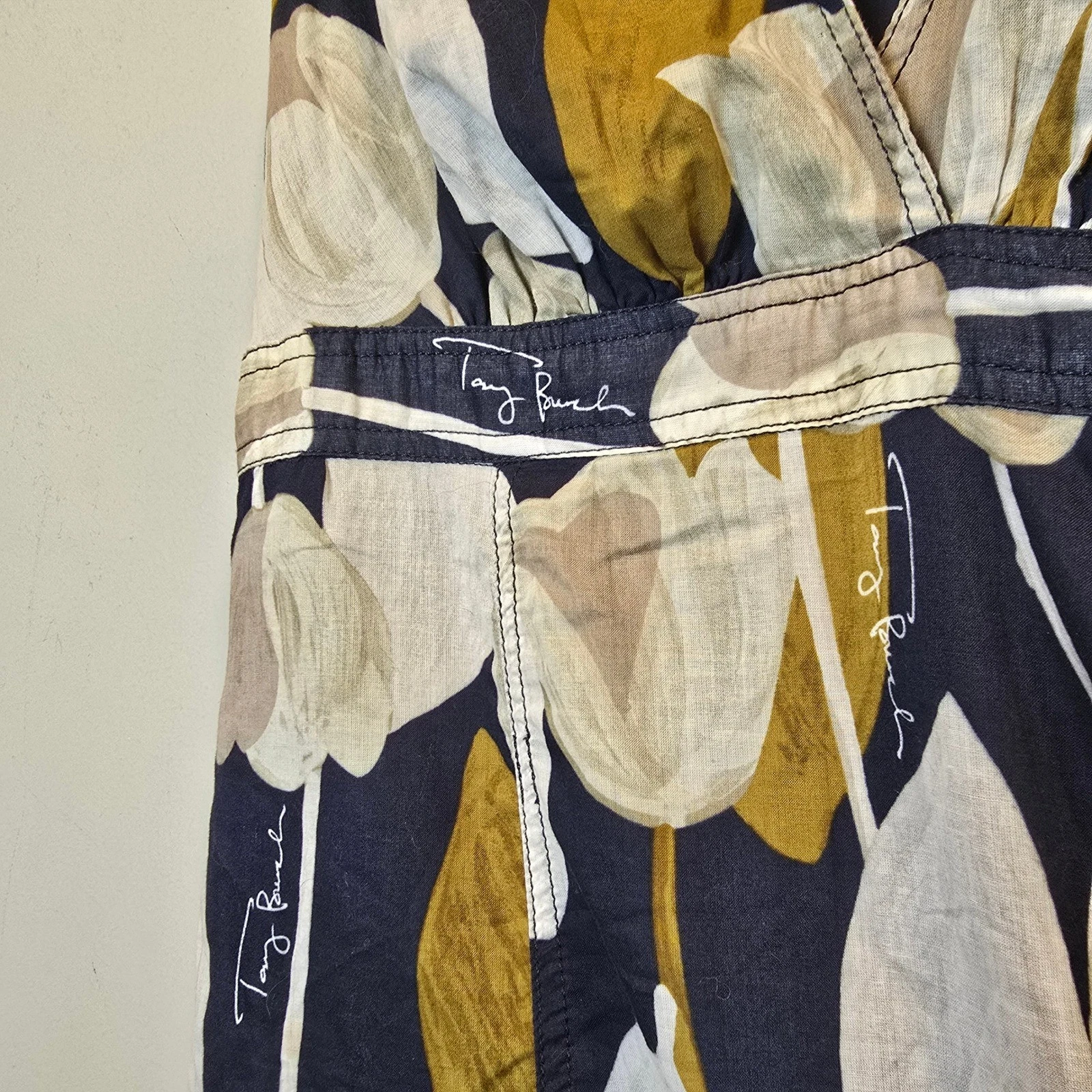 Abito donna Tory Burch 4 blu verde panna floreale scollo a V logo all over