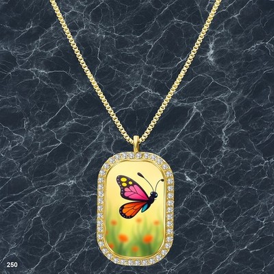 Amazing Colorful Butterfly Pendant Necklace Graphic Design Modern Gold Tone