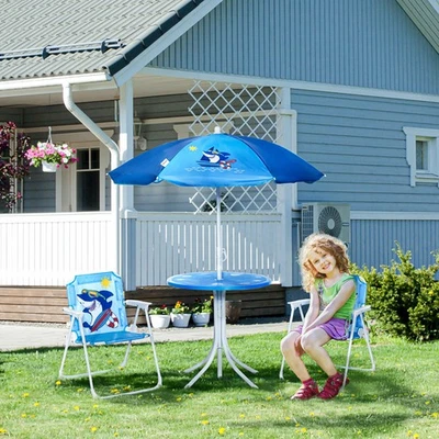 Kids Foldable Four-Piece Garden Set w/ Table, Chairs, Adjustable Umbrella - Blue - Image 1 of 4