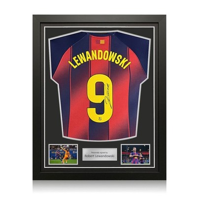 Robert Lewandowski Signed Barcelona 2025-26 Home Football Standard  Frame