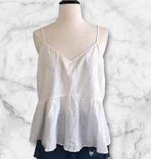 Old Navy Off White Linen Cotton Peplum Tank Top Size Large Hi Waist Beachy Light