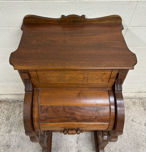 Antique Victorian American Walnut and Burl Roll Top Cylinder Secretary Desk - Picture 8 of 15