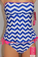 NWT Hula Honey Swimsuit Bikini Tankini 2pc set Sz XS Blue White
