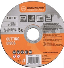 Lot 5 Disques à Meuler Professionnel  A60 - Pour Disqueuse  115 x 1,2 x 22,23 mm