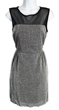 Oh Women's Wrinkle-free Sleeveless Sparkling Metallic Cocktail Dress Silver, M