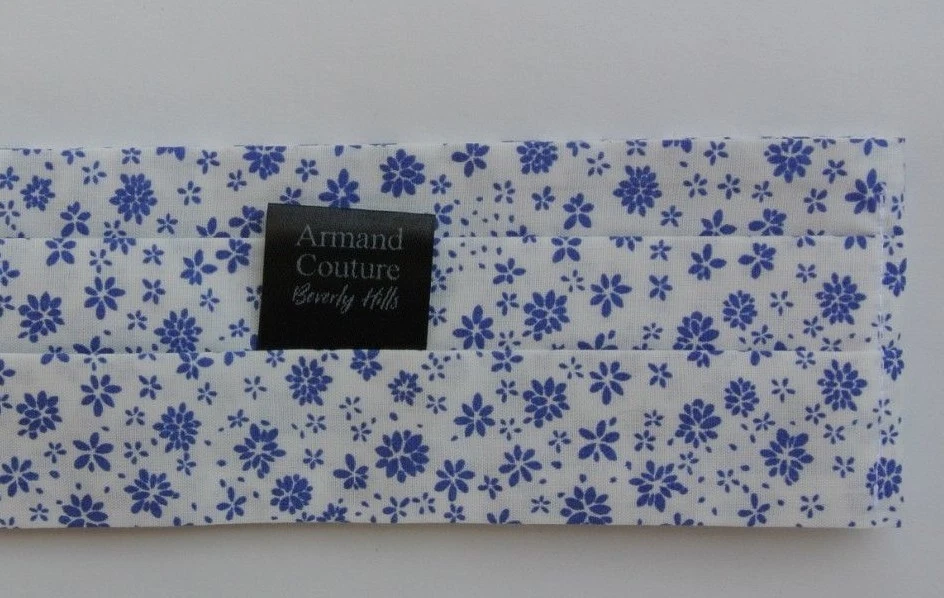 Combo quadrado de bolso branco azul floral Ascot gravata mistura de algodão - Imagem 4 de 4