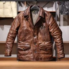Men’s Motorcycle Biker Vintage Distressed Brown Real Leather Jacket Coat NF2