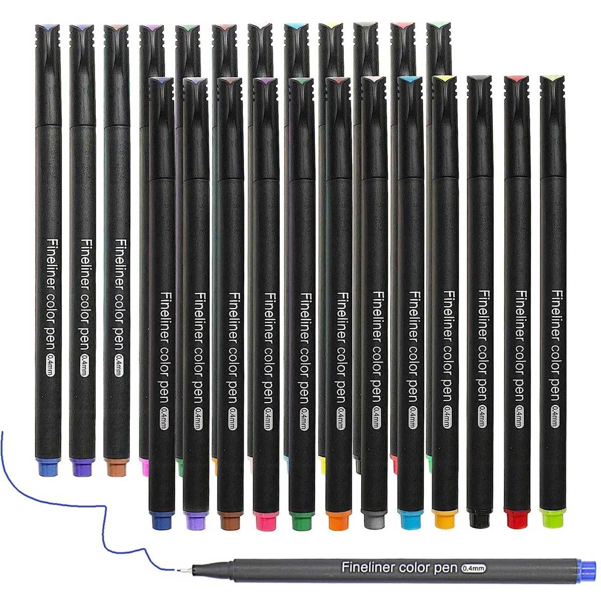 Fineliner Pens, Set of 24 Fineliners, 0.4 mm Tips Fine Point Markers, Assorte...