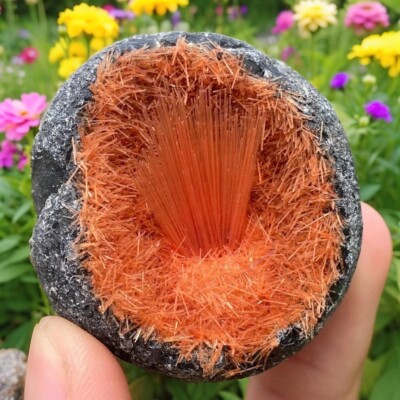Rare Natural Meteorite Quartz Crystal Specimen Goethite Orange Copper Ore Decor