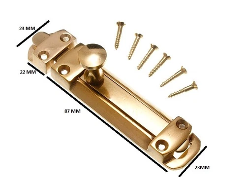 Tower Bolt Slide Door Lock 100MM Polished Brass With Screws