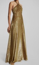 $3865 Michael Kors Women Gold Cheetah Metallic Fil Coupe Halter Dress Size 2