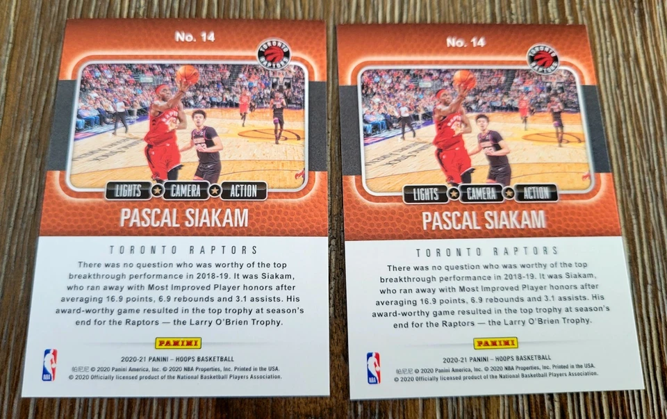 Pascal Siakam 2020-21 Panini NBA Hoops Lights Camera Action Lot Of 2 RAPTORS  - Image 2 of 2