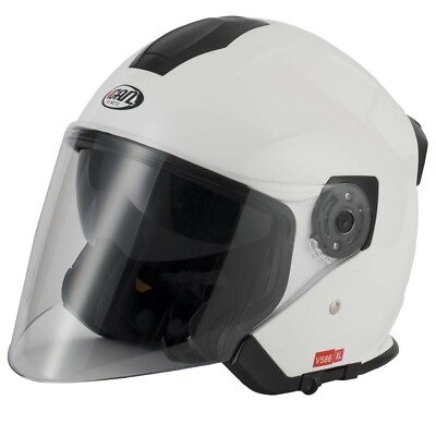 VCAN H586 DUAL VISOR JET STYLE OPEN FACE MOTORCYCLE MOTORBIKE HELMET GLOSS WHITE