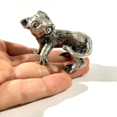 Vintage große massive Silber Löwenjunges Miniatur, gepunzt italienische Figur