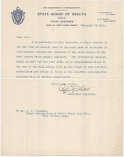 1914 MASSACHUSETTS STATE BOARD OF HEALTH CHIEF ENGINEER BOSTON WEST GROTON WATER