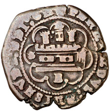 ☆ MEDIEVAL SPAIN • CATHOLIC KINGS ☆ 4 MARAVEDI BURGOS ☆ ISABELLA FERNANDO ☆C5909