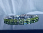 925 Sterling Silver Peridot Jewelry Emerald Cut Natural Peridot Tennis Bracelet