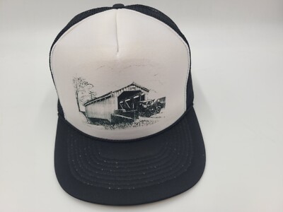 Vintage Covered Bridge Nature Mesh Trucker Snapback Hat Cap Outdoors White Black