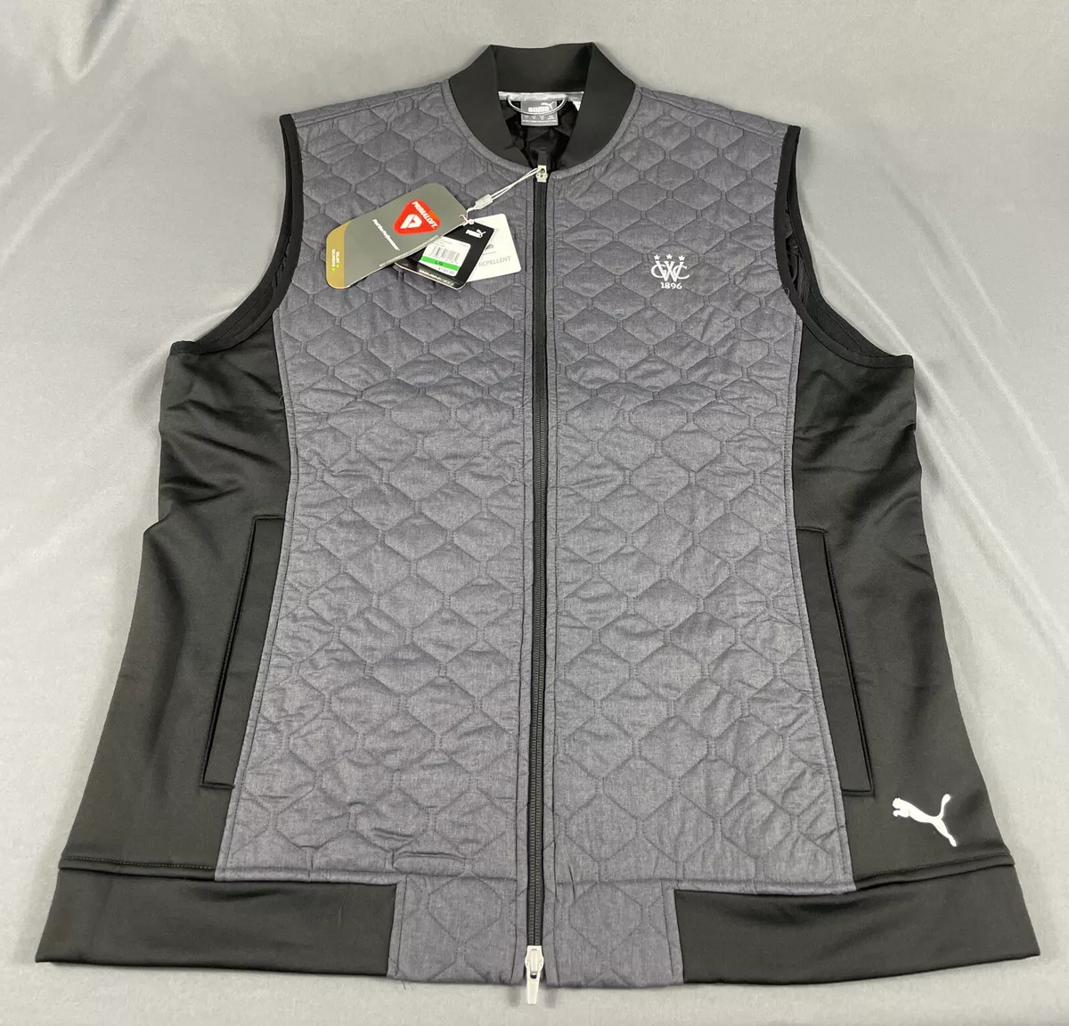 Puma Golf Vest Chest Logo Primaloft Quilted Stealth Large Gray