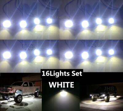 16PCS Lights Set Pure White LED Car Truck Sandtoys LED Rock Lights with Switch
