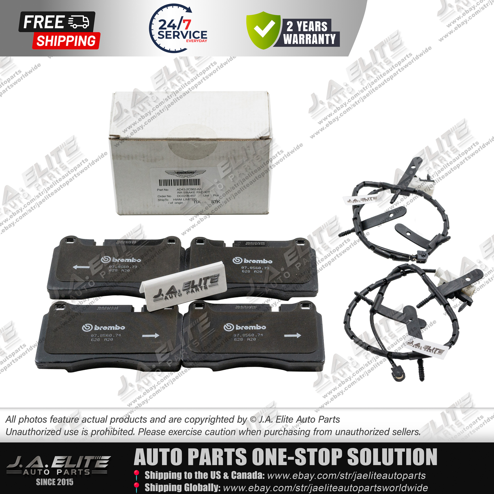 2pcs Genuine Front & Rear Brake Pad Kit fit Aston Martin Rapide, + FREE SENSOR