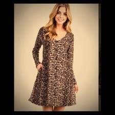 Leopard Button Front A-Line Dress With Pockets L NWT