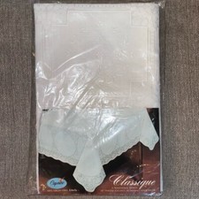 NOS Vintage Classique Caprice Virgin Vinyl Linelle Table Cloth 52X70 Made In USA