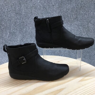 Easy Spirit Boots Womens 9.5 M Anden 3 Ankle Bootie Black Faux Leather Round Toe