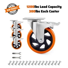 5" Plate Caster Wheels 1200lbs Heavy Duty w/Brake for Roll Tool Cart Work Bench